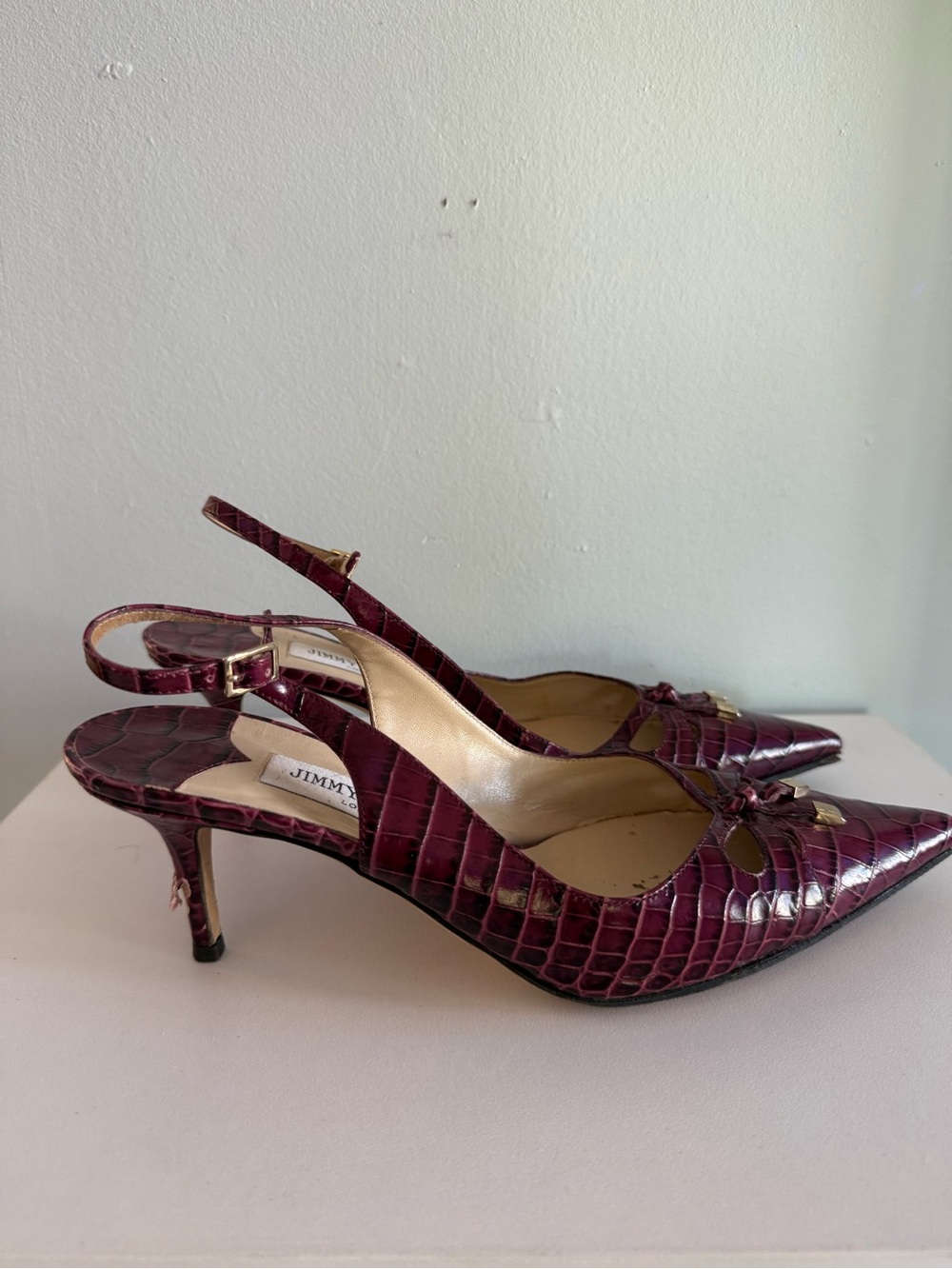 Jimmy Choo Burgundy Croc Embossed Slingback Pointed Toe Heels Sz 41 (10/10.5) - Picture 2 of 6